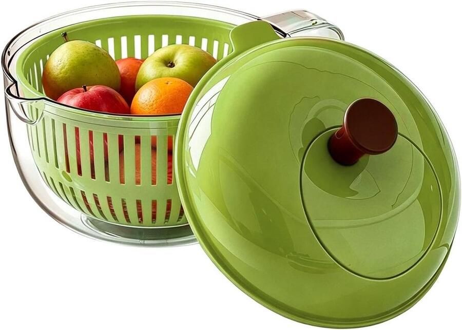 Fruitwasser Saladespinner Groente Droger Maaltijd Voorbereiding Dubbellaags Mand 23 x 18 cm Wit