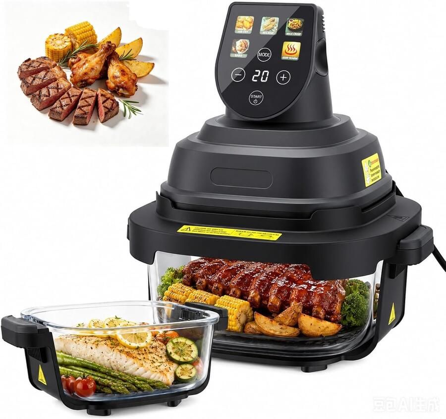 Fryer Glas Air Fryer dubbele capaciteit 4 + 1 5 l 1500 W 5 kookmodi touchscreen CE 3C-gecertificeerd voor familie of individuele maaltijden draagbaar op kantoor of op de camping