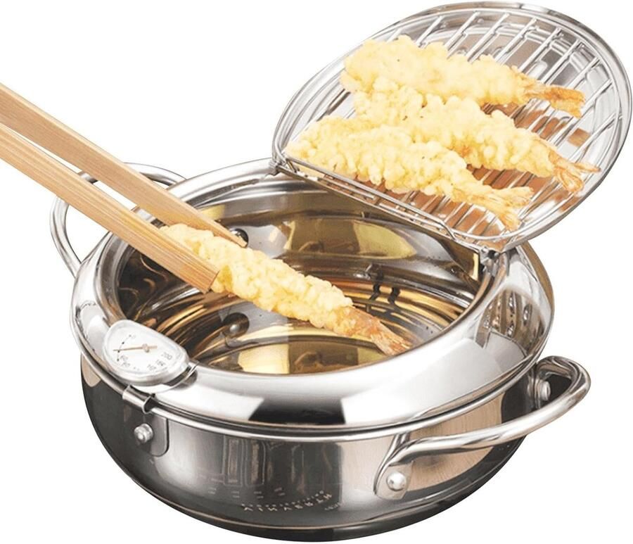 Frying Pot Kookpan Steelpan Vis Frituren Ingebouwde Thermometer 21.7 cm Multikleurig