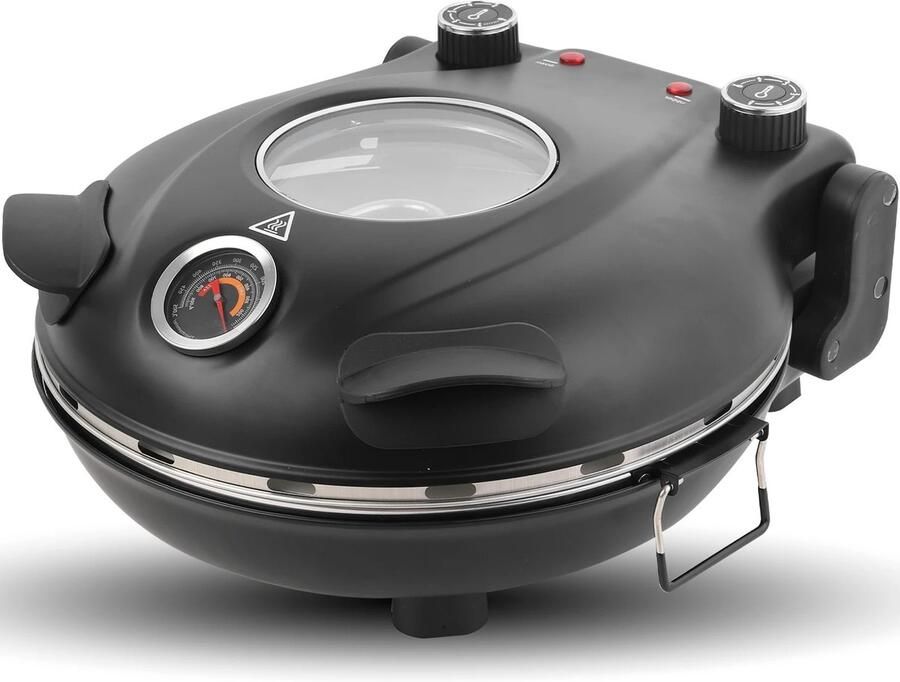 Fytura Elektrische Pizzamaker 31 cm – 420°C – 1200W – 5 Temperatuurstanden – Met Steenplaat – Voor Thuispizza s Zwart