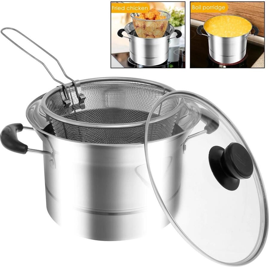 Fytura RVS Frituurpan met Zeefmand – Kleine Tempura Frituurpan – Geschikt voor Inductie – Draagbaar & Multifunctioneel