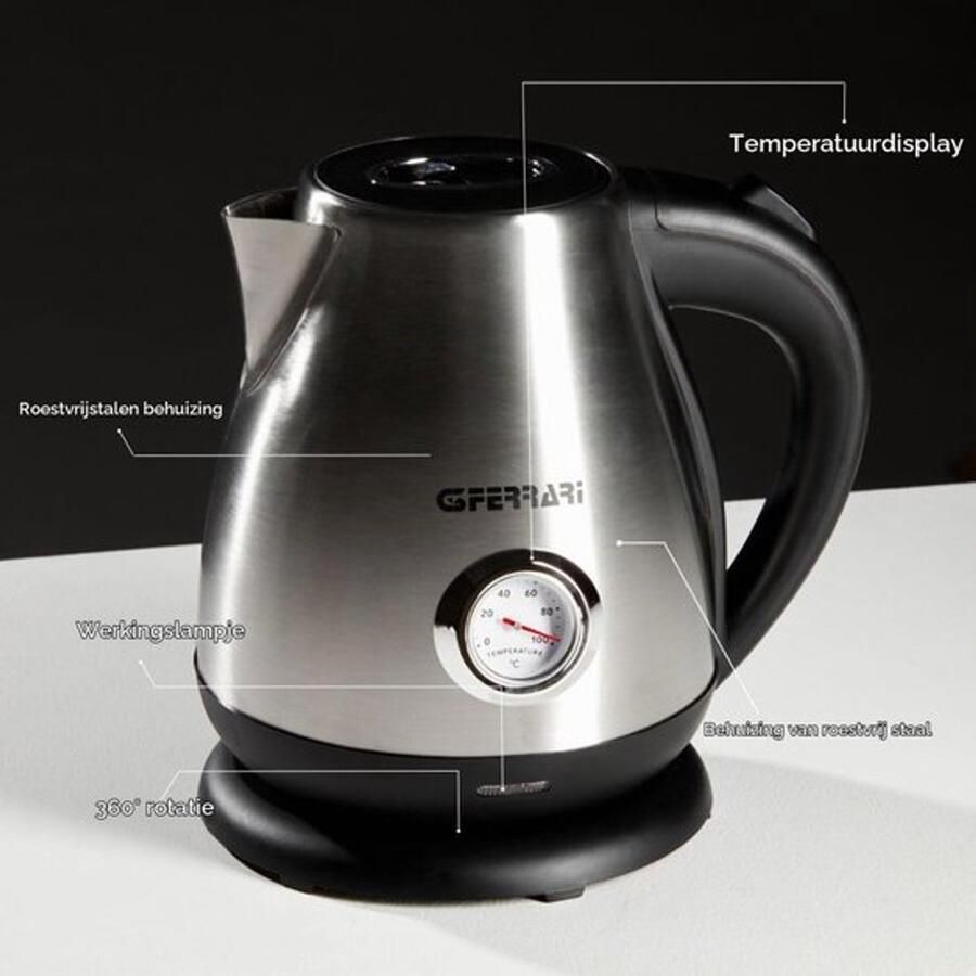 G10096 Snelle waterkoker van staal 1 7 liter draadloos met zicht 2200 W