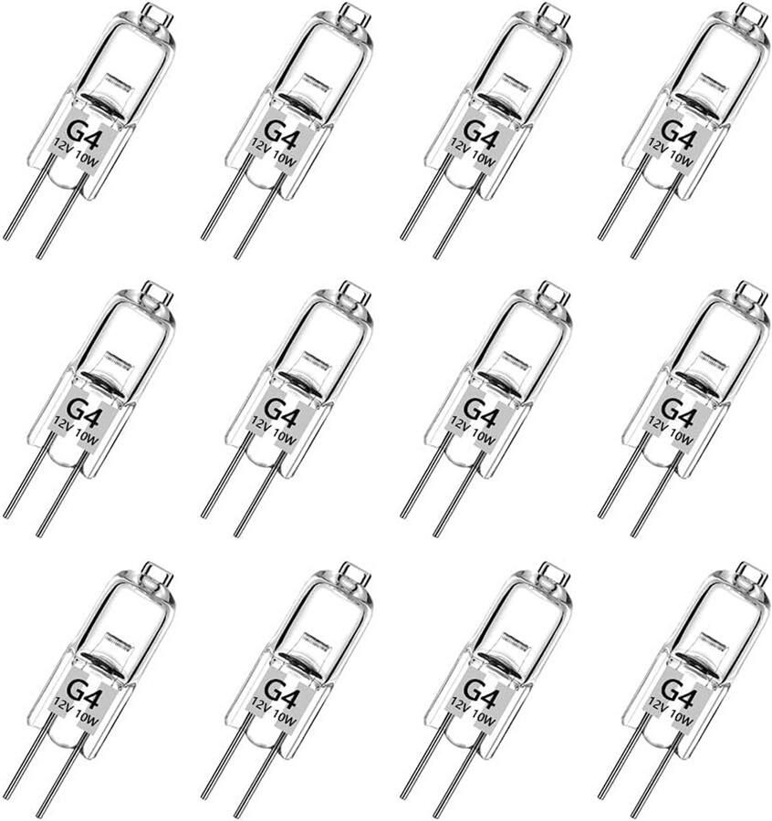 G4 Halogeenlamp 10 Watt 100 Lumen 2800K Warmwit Dimbaar 12 Stuks 12V Energieklasse G voor Plafondlamp Badkamer Afzuigkap Kastverlichting Tafellampen en Kroonluchters