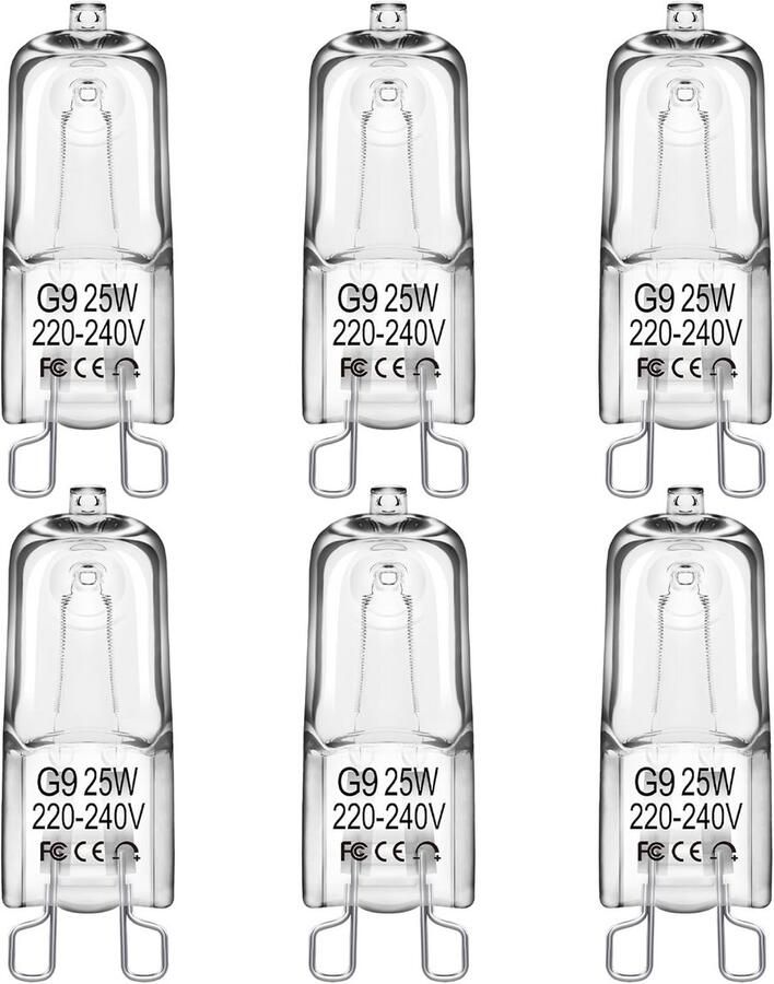 G9 Halogeenlampen 25W Dimbaar 230V Warm Wit 2800K 6 Stuks voor Oven en Verlichting