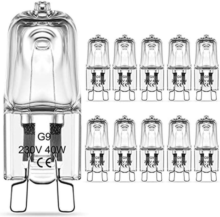 G9 Halogeenlampen 40W Dimbaar Warm Wit 2700K Hittebestendig voor Oven en Magnetron Verpakking van 10 Stuks