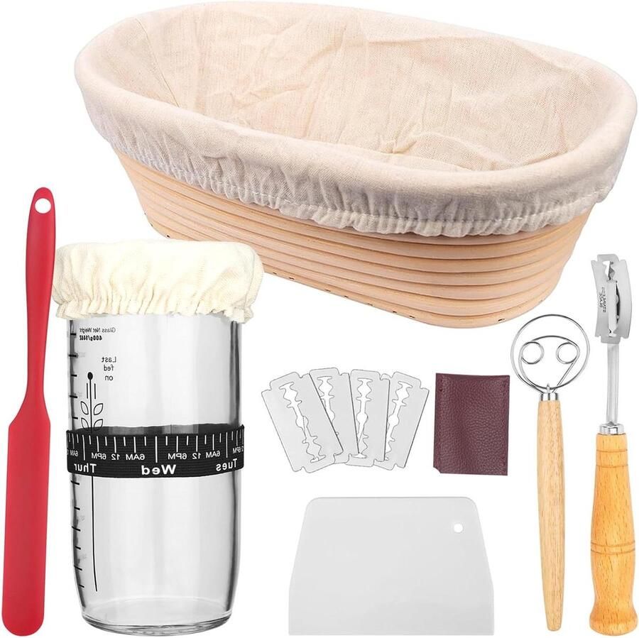 Gaarmand Set Broodmand Ratan Zuurdeeg Bakken Handgemaakt Rotan 25 cm Ovaal Natuurlijk