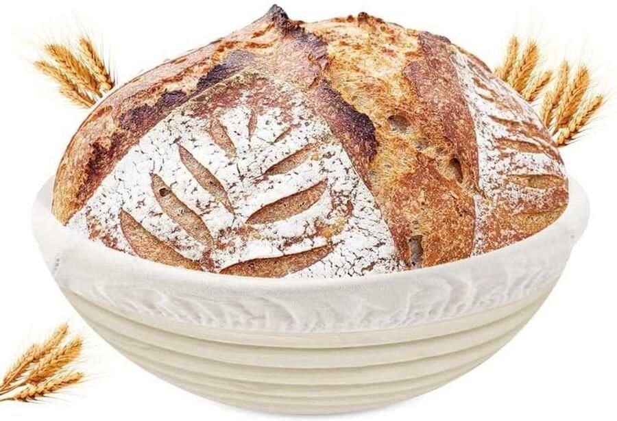 Gaarmand Set Rijsmand Brood Bakken Handgevlochten Rotan 23 cm Rond Natuurlijk