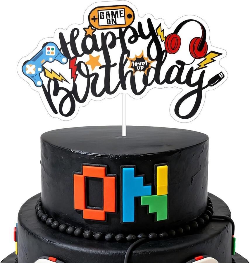 Game Happy Birthday Taart Gamer Taart Decoratie Game On Controllers Headset Cupcake Prikker voor Kinderen Jongens Meisjes Gaming Thema Verjaardag Feest Benodigdheden