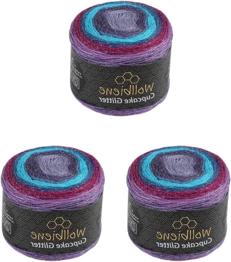 Garen Set Breiwol Glitter Haken en Breien Kleurverloop met Glans 450 gram Paars Turkse Blauw