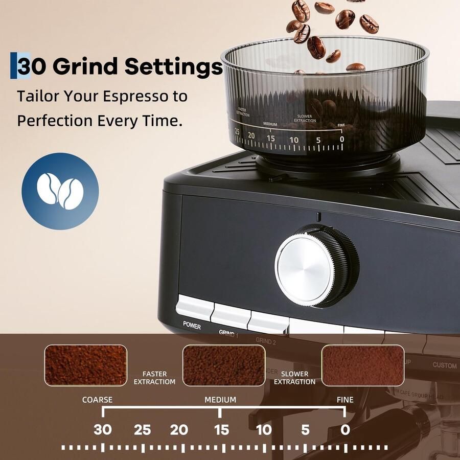 GarveeTech Espressomachine 20 bar met molen en melkopschuimer professioneel koffiezetapparaat met afneembaar ShopVlot