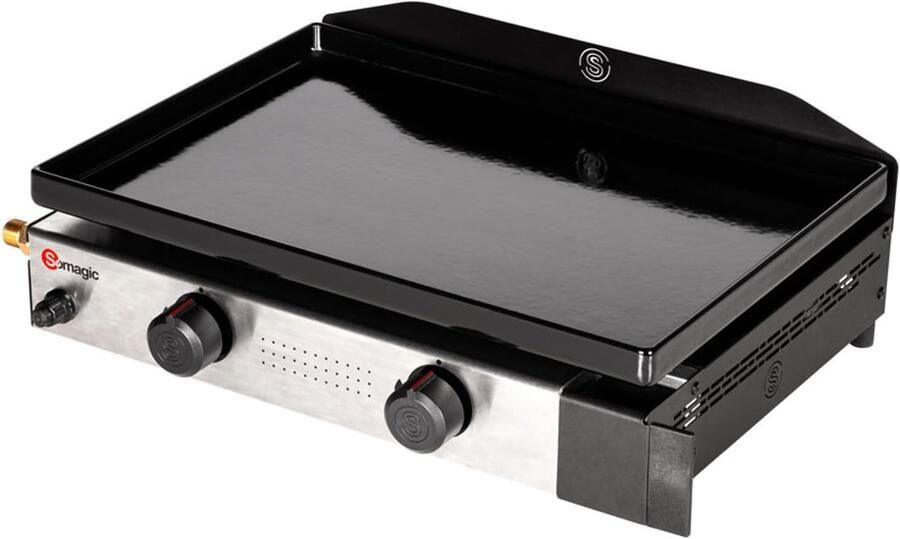 Gas Bakplaat Buiten Koken Terras Maaltijden Dubbele Branders 58.5 x 41 cm Zwart