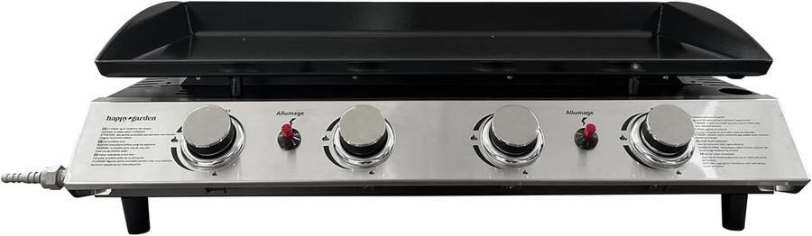 Gas Bakplaat Plancha Buiten Koken 4 Branders 10kW 80x47x24 cm Zwart