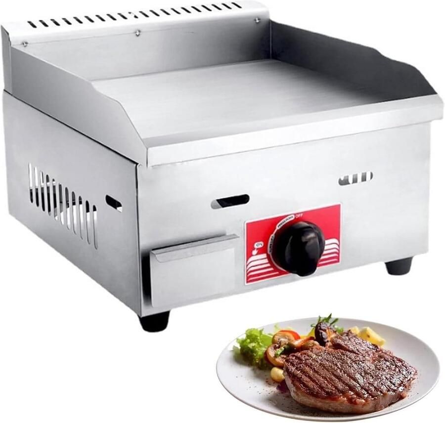 Gas Bakplaat Platte Grill Buiten Koken Roestvrij Staal 36x30 cm Zilver