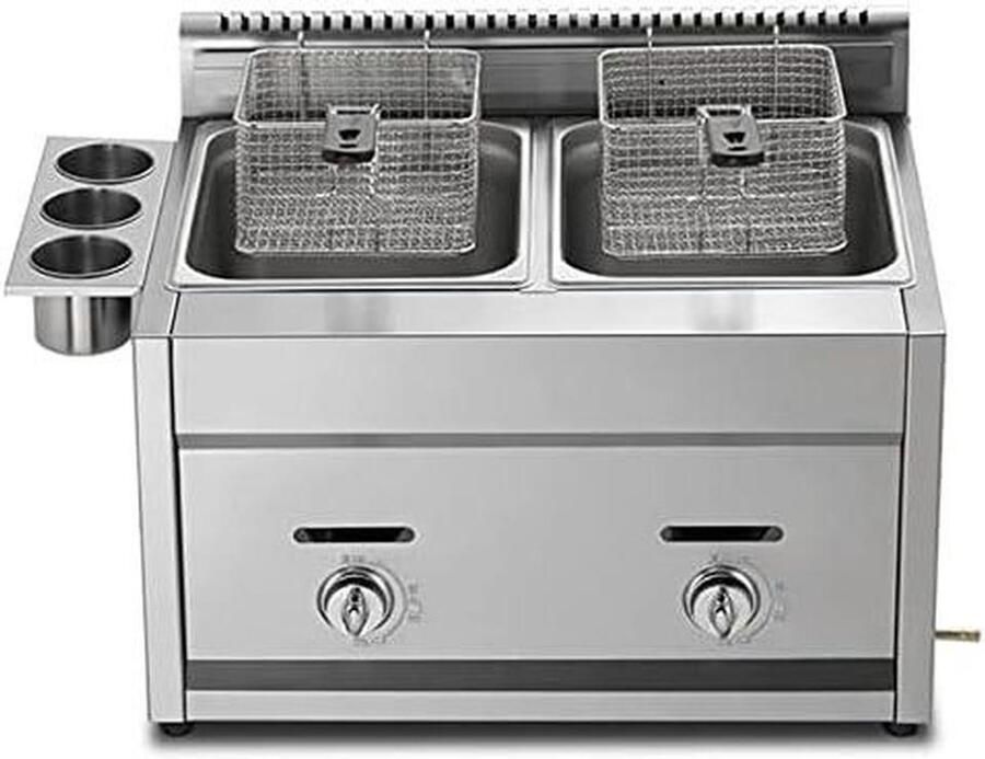 Gas Friteuse Dubbele Tank Professioneel Frituren Verstelbare Temperatuur Grote Capaciteit Zilver