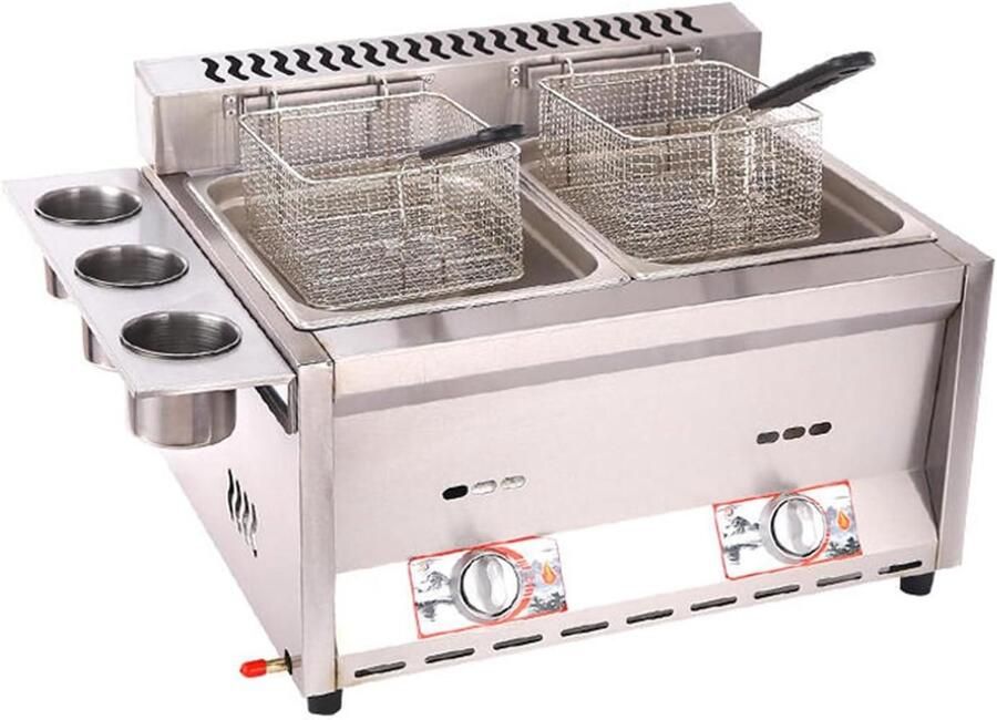 Gas Friteuse Frituurpan Dubbel Frietjes Maken Roestvrij Staal 2 x 8 l Zilver