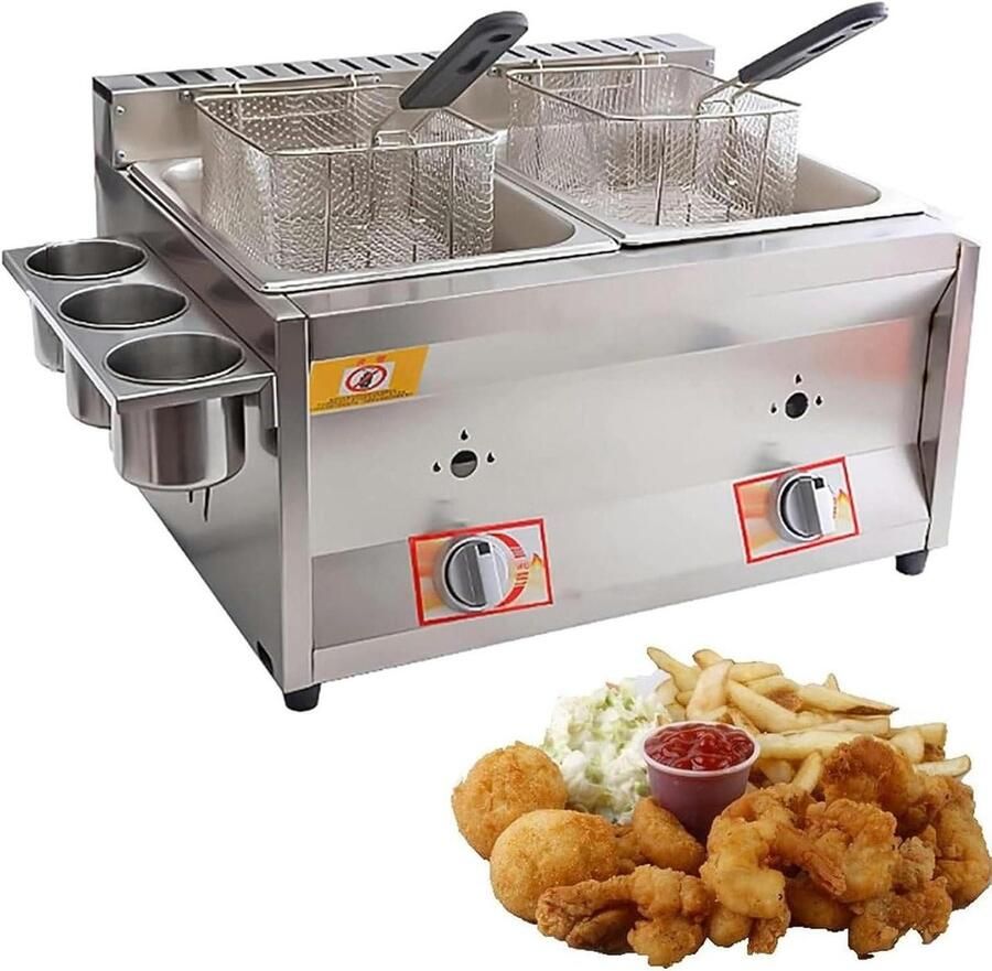Gas Friteuse Keuken Frituurpan Grote Porties Frituren Zijdelingse Kruidenplank Dubbele Pan Zilver
