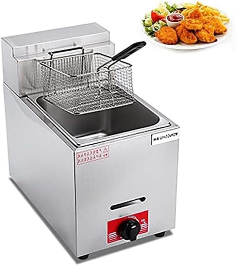 Gas Frituurpan Friteuse Keuken Friet Bakken Snelle Verwarmingsbrander 6L 12L Zilver