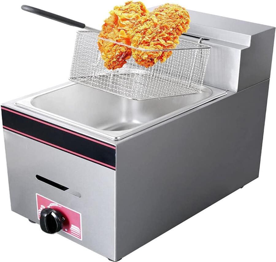 Gas Frituurpan Friteuse Keuken Thuis Frituren Roestvrij Staal 10L Zilver