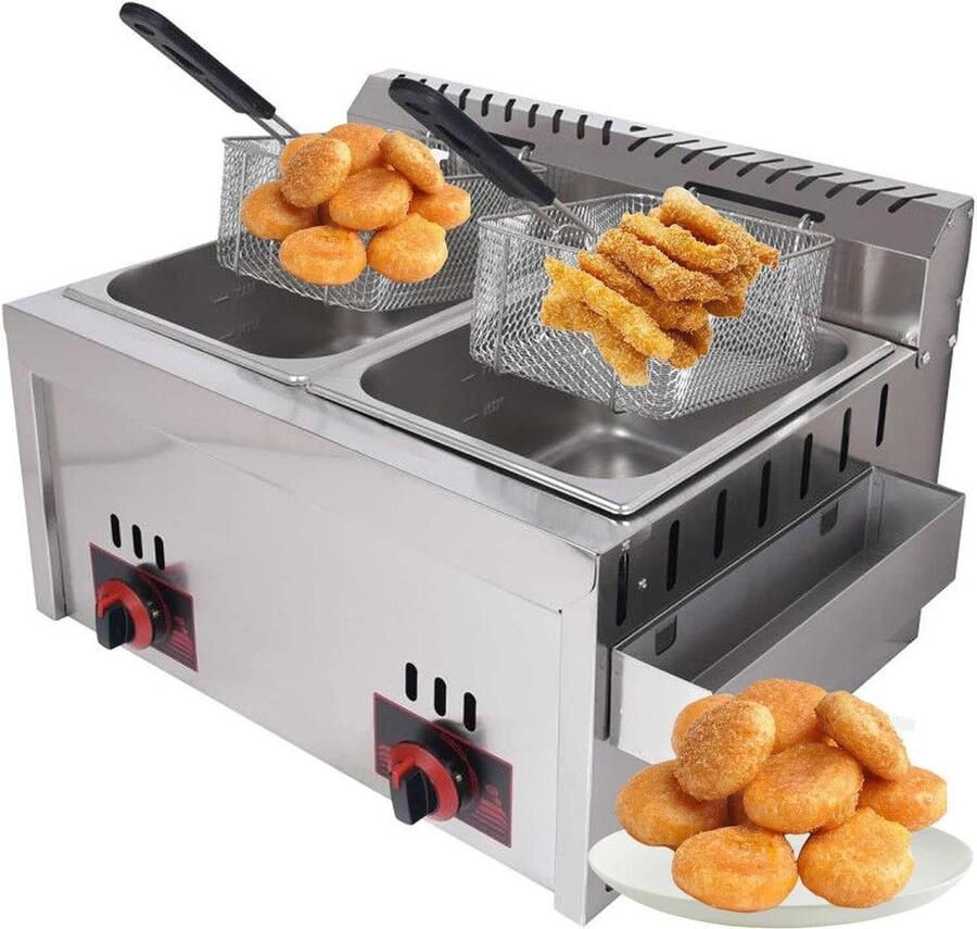 Gas Frituurpan Friteuse Roestvrij Staal Thuis Koken Precisie Temperatuurregeling 4-6 Personen Zilver