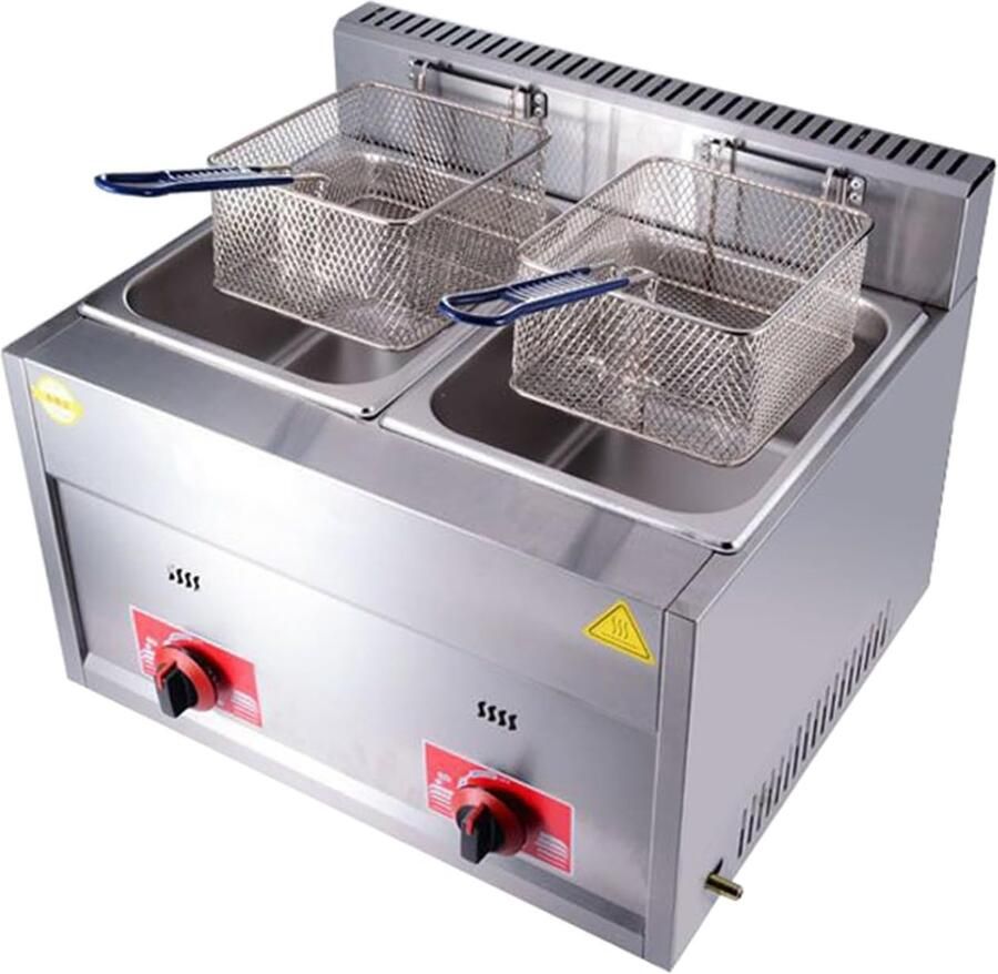 Gas Frituurpan Keuken Frituur Professioneel Gebruik Dubbele Tank 2x6L Zilver