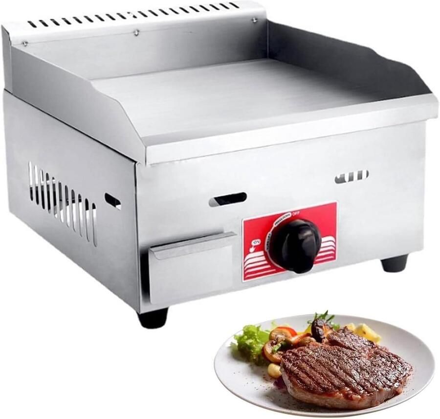 Gas Griddle Plancha Bakplaat BBQ Koken Roestvrij Staal 40 x 35 cm Zilver