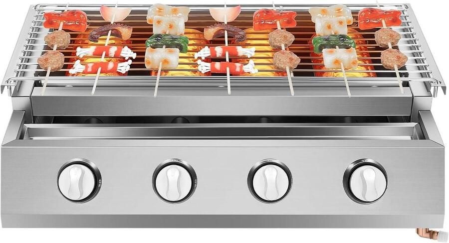Gas Grill Buitenkeuken Lekker Koken Hoogte Verstelbaar 54 x 25 cm Zilver