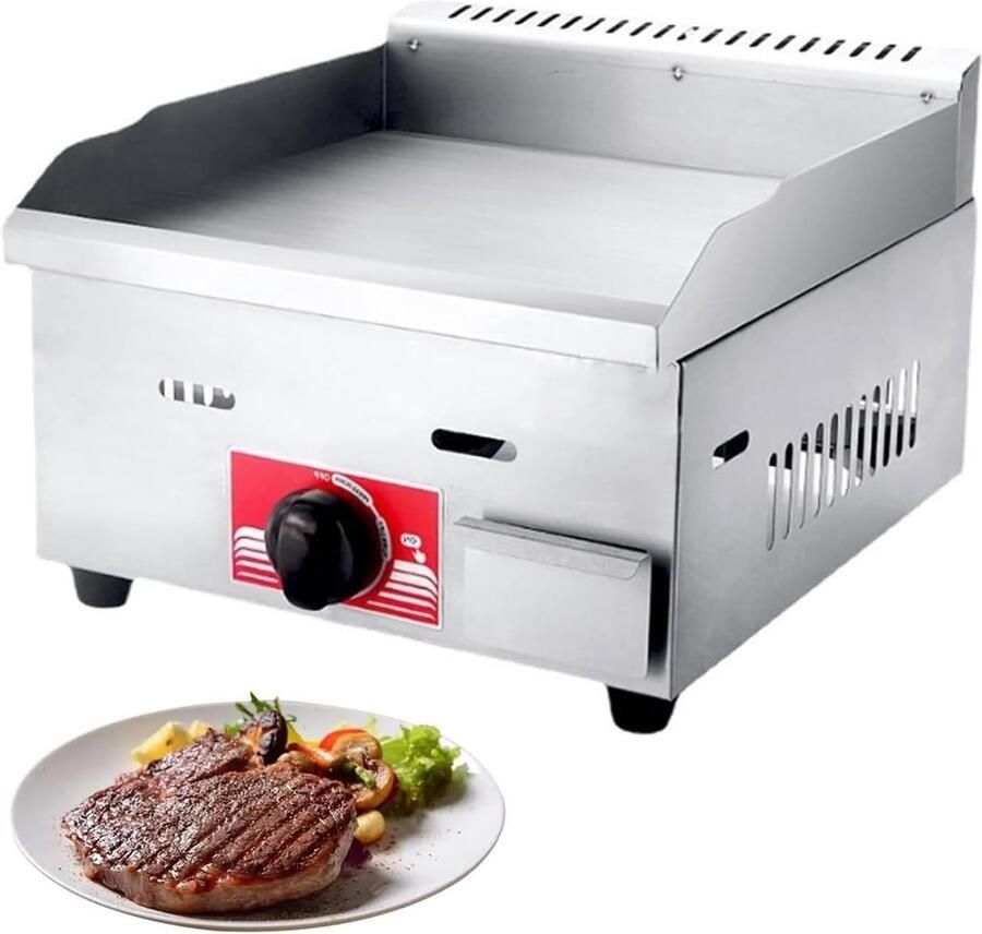 Gas Grill Plaat Platte Bakplaat Buiten Koken Verstelbare Temperatuur 36x30cm Bakplaat Zilver