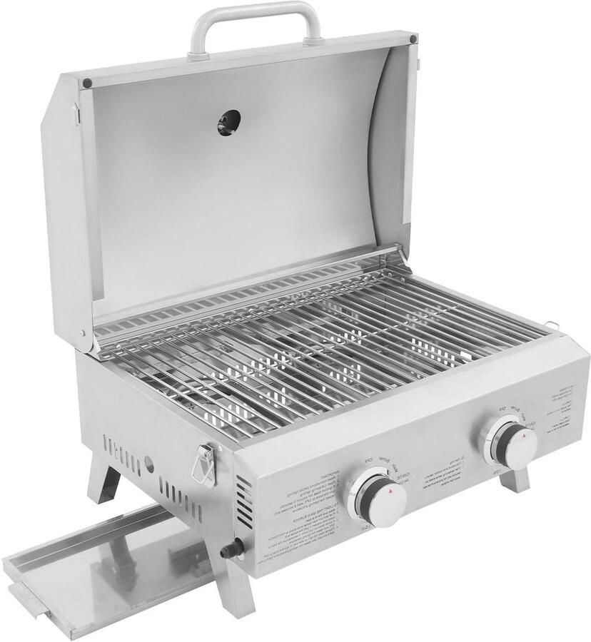 Gas Grill Tafel Grill Buiten Koken Dubbele Brander 56 x 45 cm Zilver