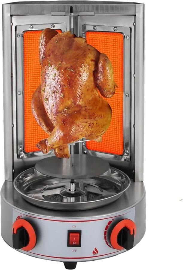 Gas-kebab grill 360° draaibare grill met dubbele infrarood brander roestvrij stalen tafeldöner kebab machine elektrische Schawarma grillspies voor huishouden en commercieel