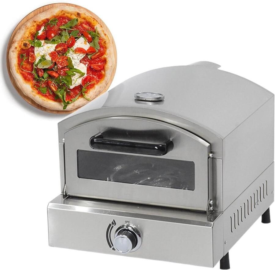 Gas Pizzaoven Pizzamaker Aanrecht Buiten Koken Supersnel Koken 13 inch Steen Zilver