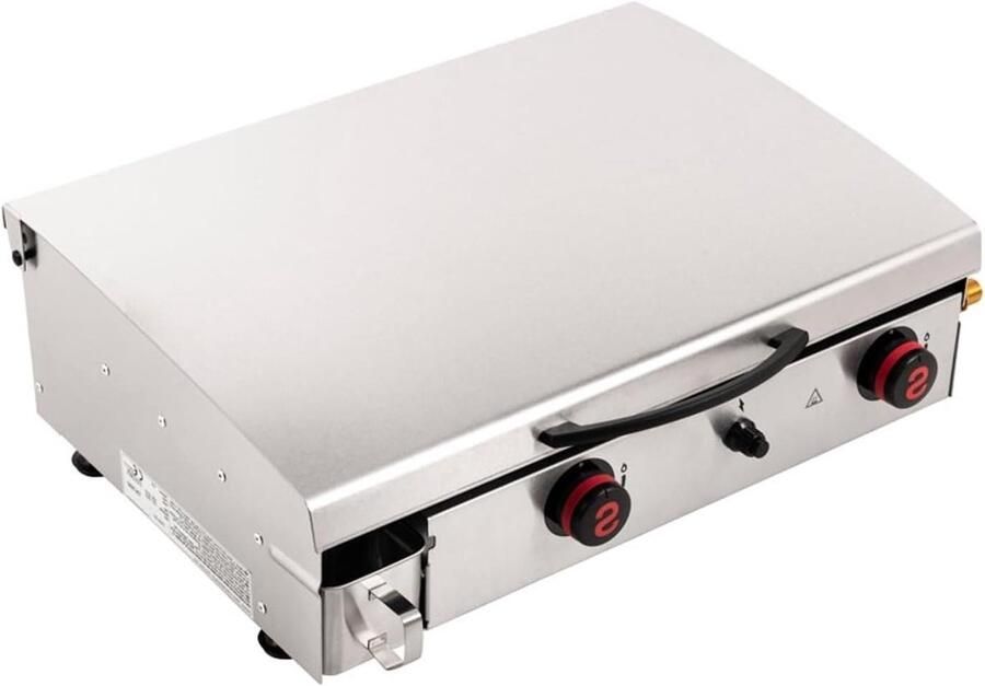 Gas Plancha Bakplaat Grill Buiten Koken Roestvrijstaal Deksel 60x40 cm Zilver