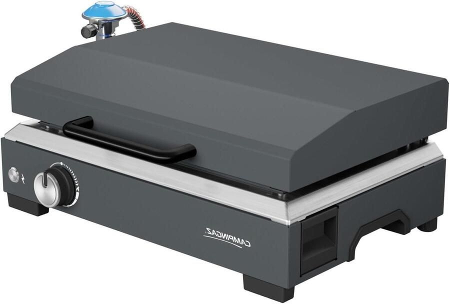 Gas Plancha Grill Tafel Grill Mediterrane Gerechten Blauwe Vlam Technologie 30x45 cm Oppervlak Zwart