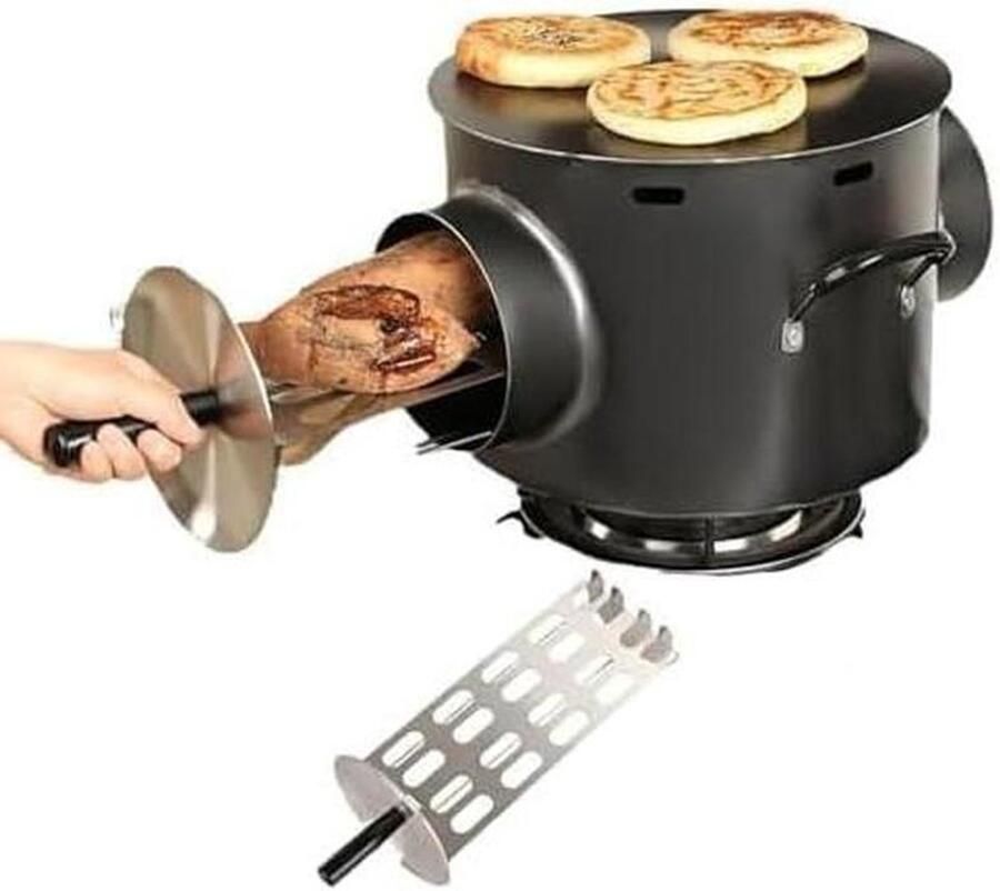 Gasbarbecue Bakplaat Draagbare Oven Buiten Koken Roestvrij Staal Compact Zilver