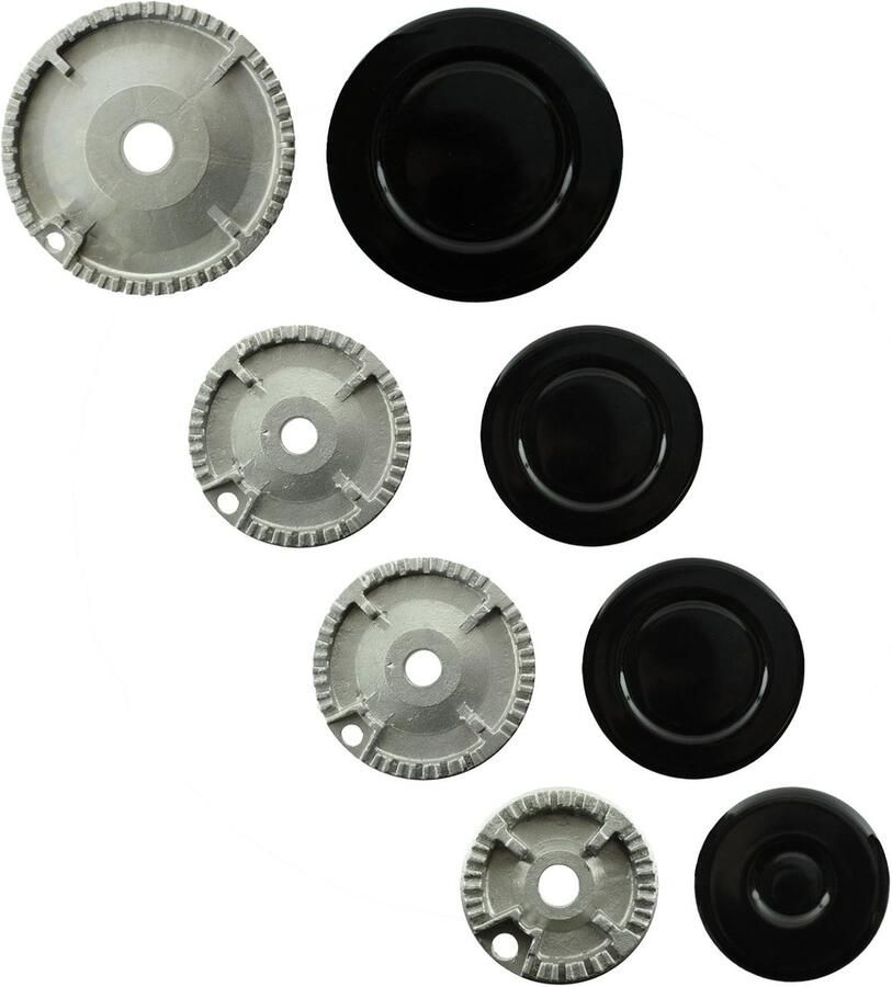 Gasbrander Onderdelen Kookplaat Kroon Fornuis Reparatie Specifieke Maten Set 55mm tot 100mm Zwart