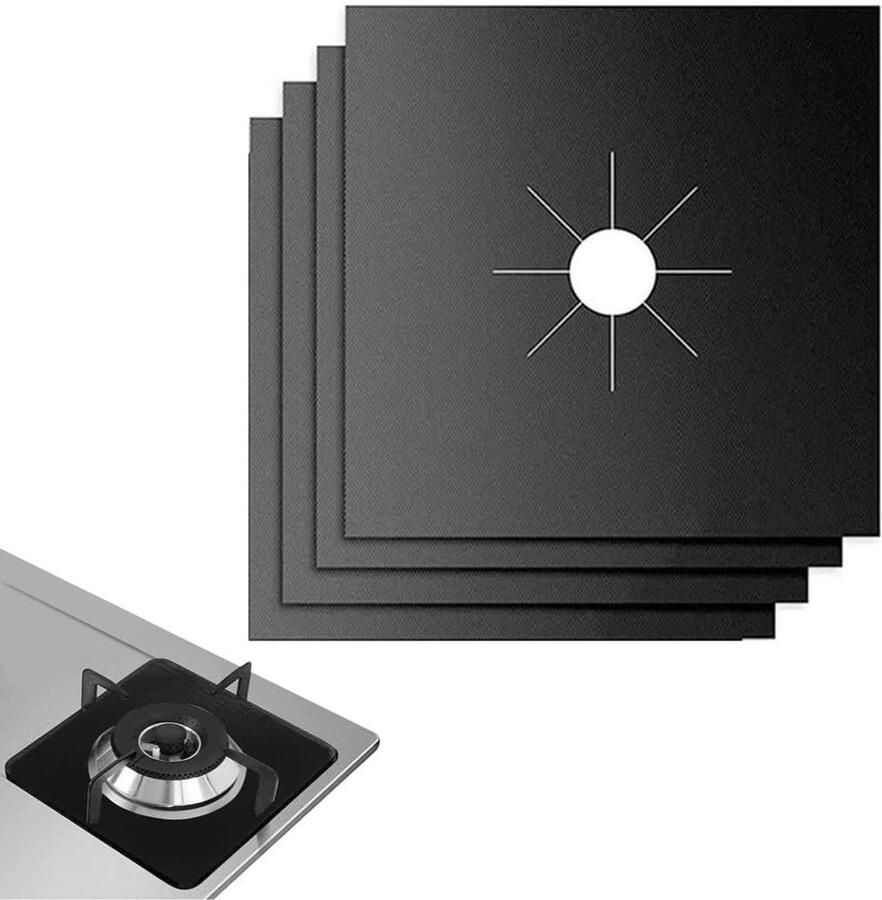 Gasfornuis Beschermers Fornuis Matten Koken Schoonhouden Dubbele Dikte 4 stuks 27x27cm Zwart