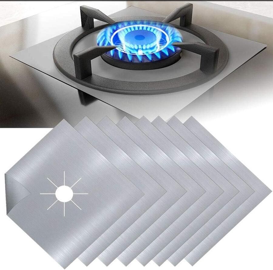 Gasfornuis Beschermers Kookplaat Covers Keuken Schoonhouden Hittebestendig Teflon 8 Stuks Zilverkleurig