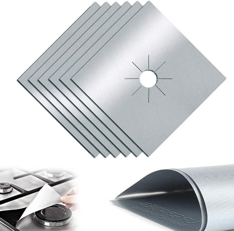 Gasfornuis Beschermers Kookplaat Covers Koken Dubbele Dikte 6 Stuks Zilver