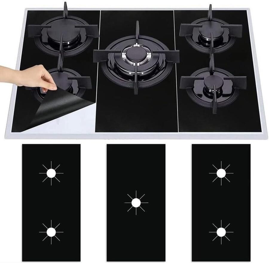 Gasfornuis Beschermers Kookplaat Voeringen Koken en Bakken Hittebestendig Glasvezel 54x27cm Set Zwart