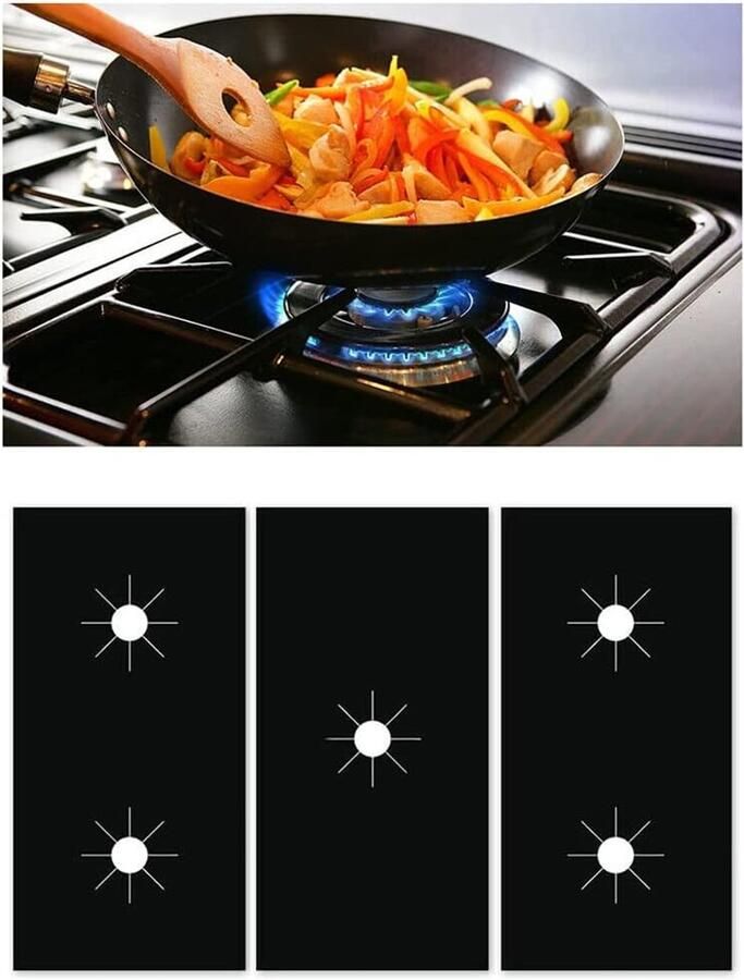 Gasfornuis Beschermmatten Fornuis Afdekkingen Gemakkelijk Reinigen Hittebestendig Glasvezel 54 x 27 cm Zwart