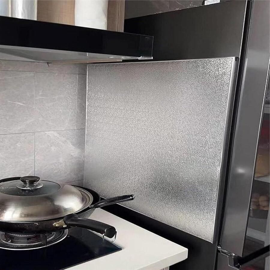 Gasfornuis Beschermplaat Hitte Schild Keuken Beschermen Gemaakt Van Aluminiumlegering 90x50 cm Zilver