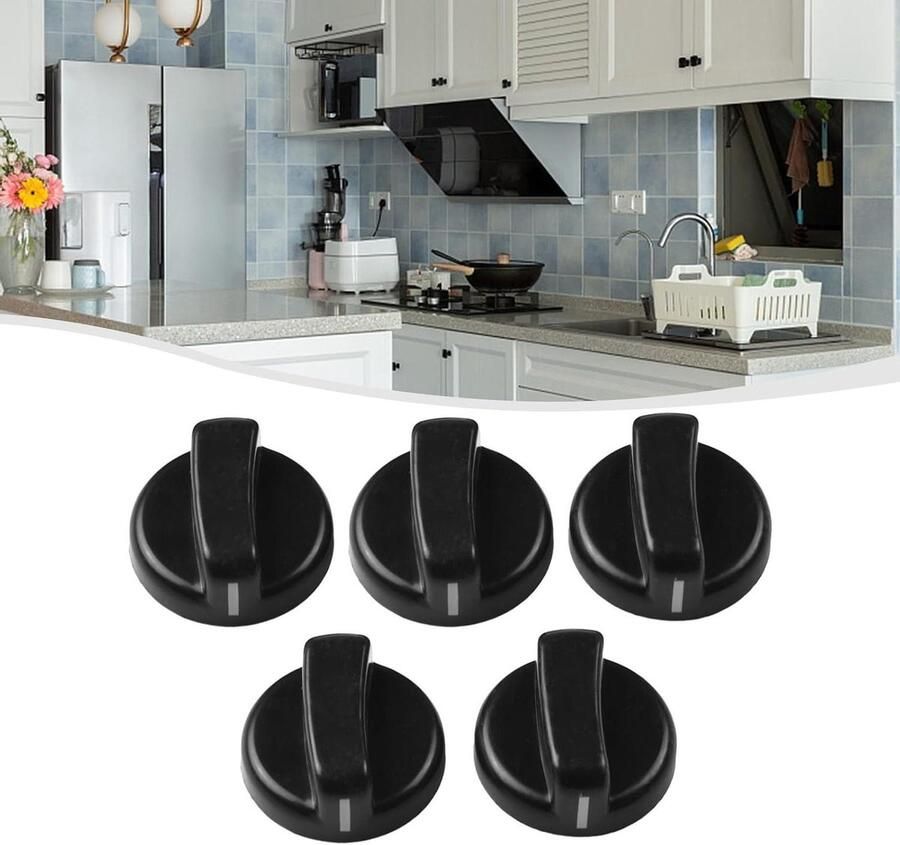 Gasfornuis Knop Schakelaar Adapters Koken Controle Krasbestendig Kunststof 5 Stuks 8 Mm Zwart