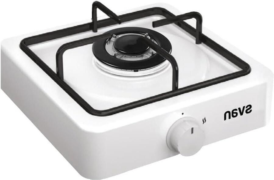 Gasfornuis met 1 vlam Draagbaar fornuis Koken op locatie Elektronische ontsteking 35 cm breed Wit
