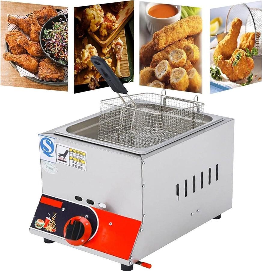 Gasfriteuse Dubbel Friteuse met manden Thuis Frituren Roestvrij staal 22 liter Zilver
