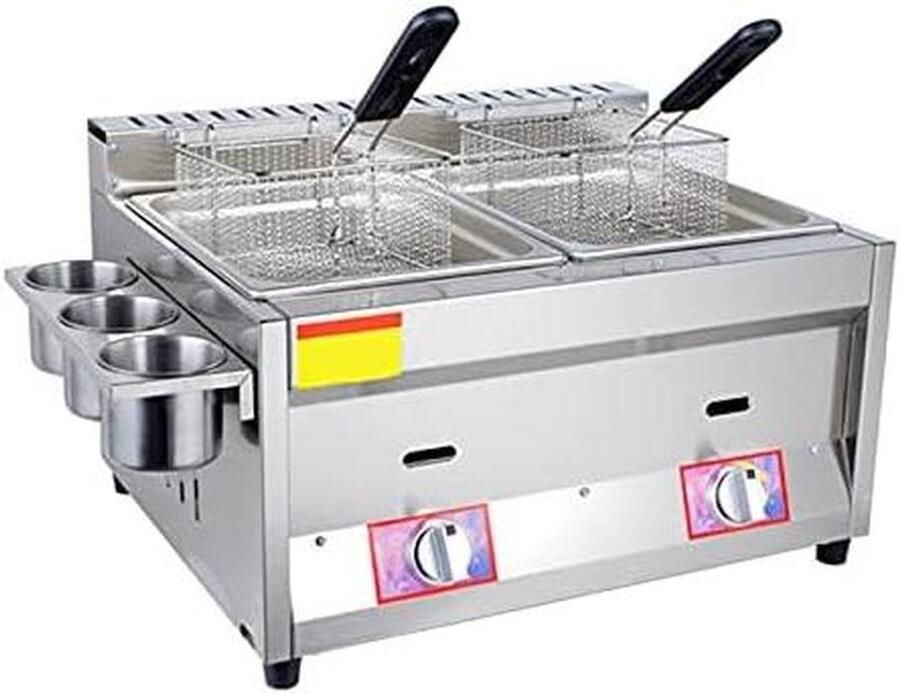 Gasfriteuse Dubbel Professionele Frituurpan Grote Porties Frituren Efficiënte Verwarming 12 Liter Zilverkleurig
