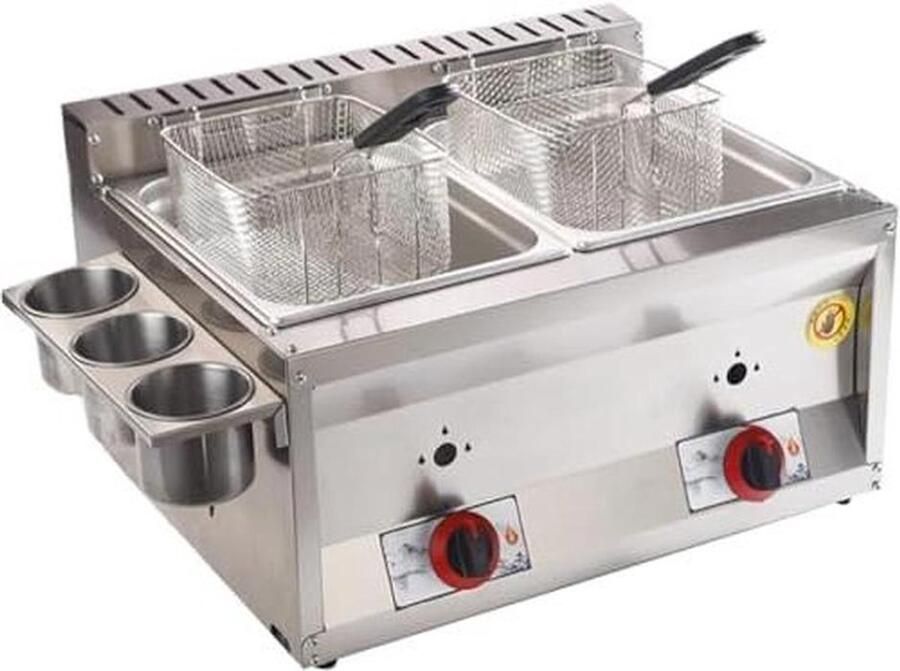 Gasfriteuse Dubbele Cilinder Professionele Frituurpan Restaurants Keukens Energiezuinige Verwarming 20 Liter Capaciteit Zilverkleurig
