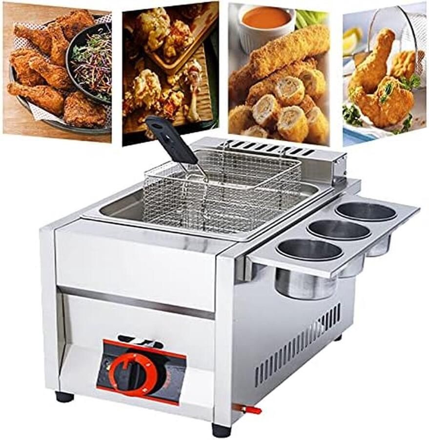 Gasfriteuse Dubbele Mand Friteuse Restaurant Professioneel Frituren Roestvrij Staal 11 Liter Zilver