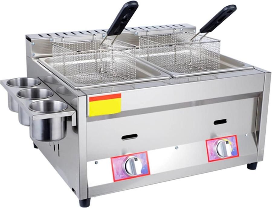 Gasfriteuse Friteuse met mand Thuis Frituren Dubbele RVS Tank Grote Capaciteit Zilver