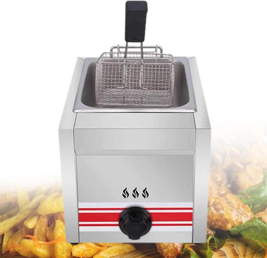 Gasfriteuse Frituurpan Tafelmodel Professioneel Frituren Handige Temperatuurregeling 10L Capaciteit Zilver