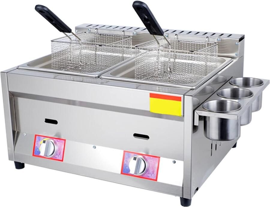 Gasfriteuse Frituurpan Thuis Frituren Dubbele Temperatuurregeling Grote Capaciteit Zilver