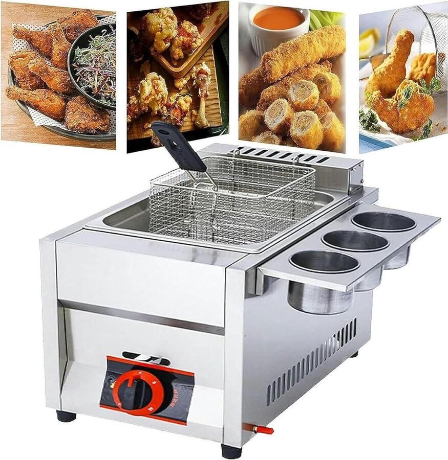 Dubbele Gasfriteuse Friteuse met manden Professioneel Frituren Roestvrijstalen Constructie 22L Capaciteit Zilver